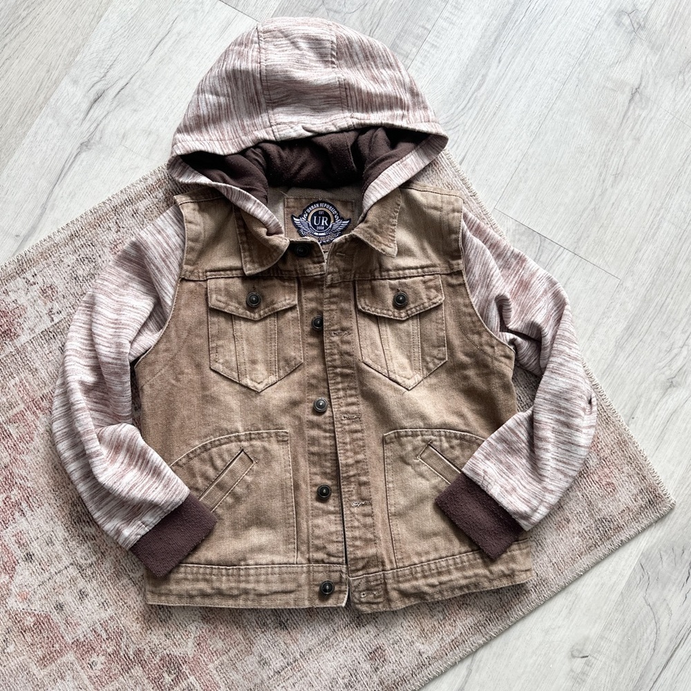 “Urban Republic” Kids Jean/Hoodie Jacket - Tan/Brown Size 10/12